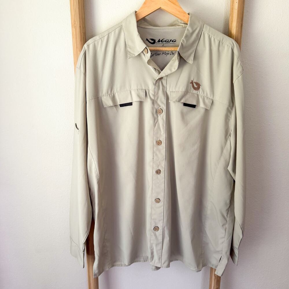 Mojo Sportswear Fishing Shirt Mens Large Khaki Performance Long Sleeve Outdoor